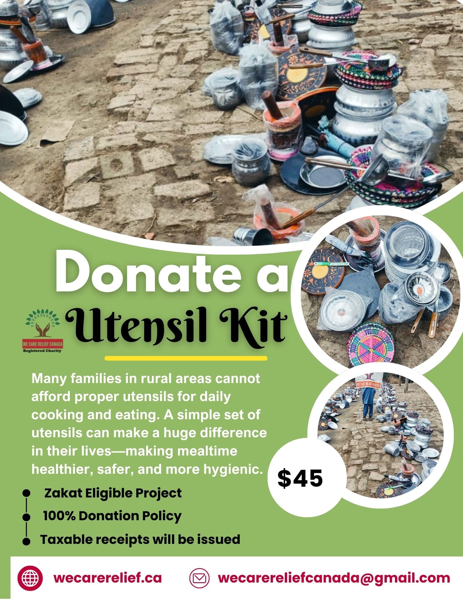 We Care Relief Canada Home Page | Muslim Charity donate a utensil kit