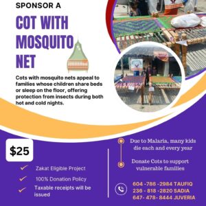 sponsor a cot with mosquito net